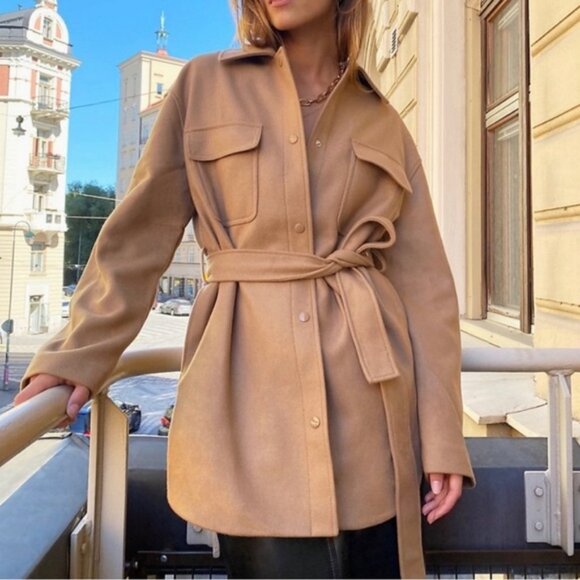 Wilfred aritzia Rialto Shirt Jacket Belted Wool Shacket Burnt Cedar Size M - Picture 1 of 5